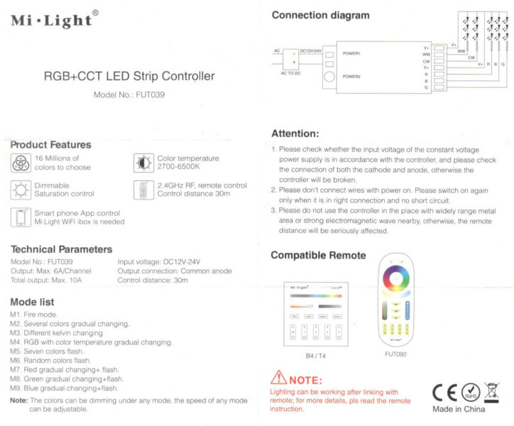 FUT039 RGB+CCT LED Strip Controller